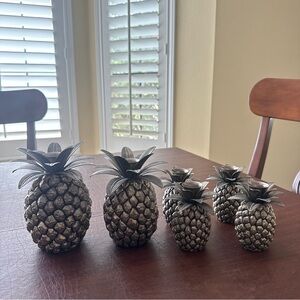 Godinger Silverplate Set Of 6 Pineapples Candlestick Holders 4-6½"